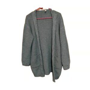 Grecerelle Chunky Open Front Crochet Cardigan Sweater Gray Women's Large